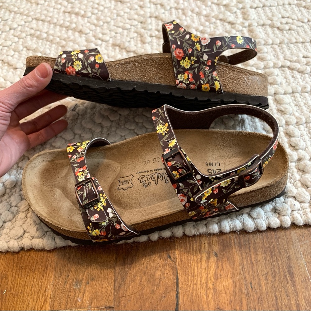 Birkenstock Birki’s Tanega Brown Floral Ankle Strap Sandals Size EU 38